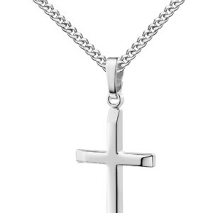 Women’s Pendant 585 White Gold 14 Carat Cross Pendant Real Gold with Flattened Edges Cross with Necklace or without Chain Selectable