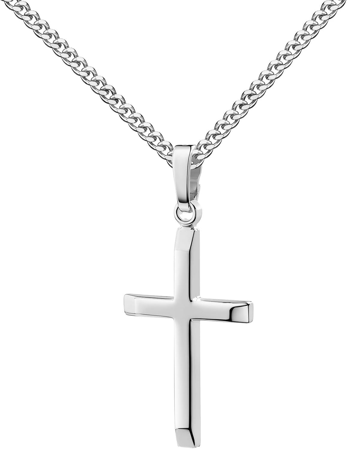 Women's Pendant 585 White Gold 14 Carat Cross Pendant Real Gold with Flattened Edges Cross with Necklace or without Chain Selectable