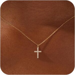 VIROMY Women’s Necklace Gold/Silver Pendant Necklace Small and Delicate Gold/Silver Gold-Plated 14K Fashion Cross Pendant Cute Religious Minimalist Gifts