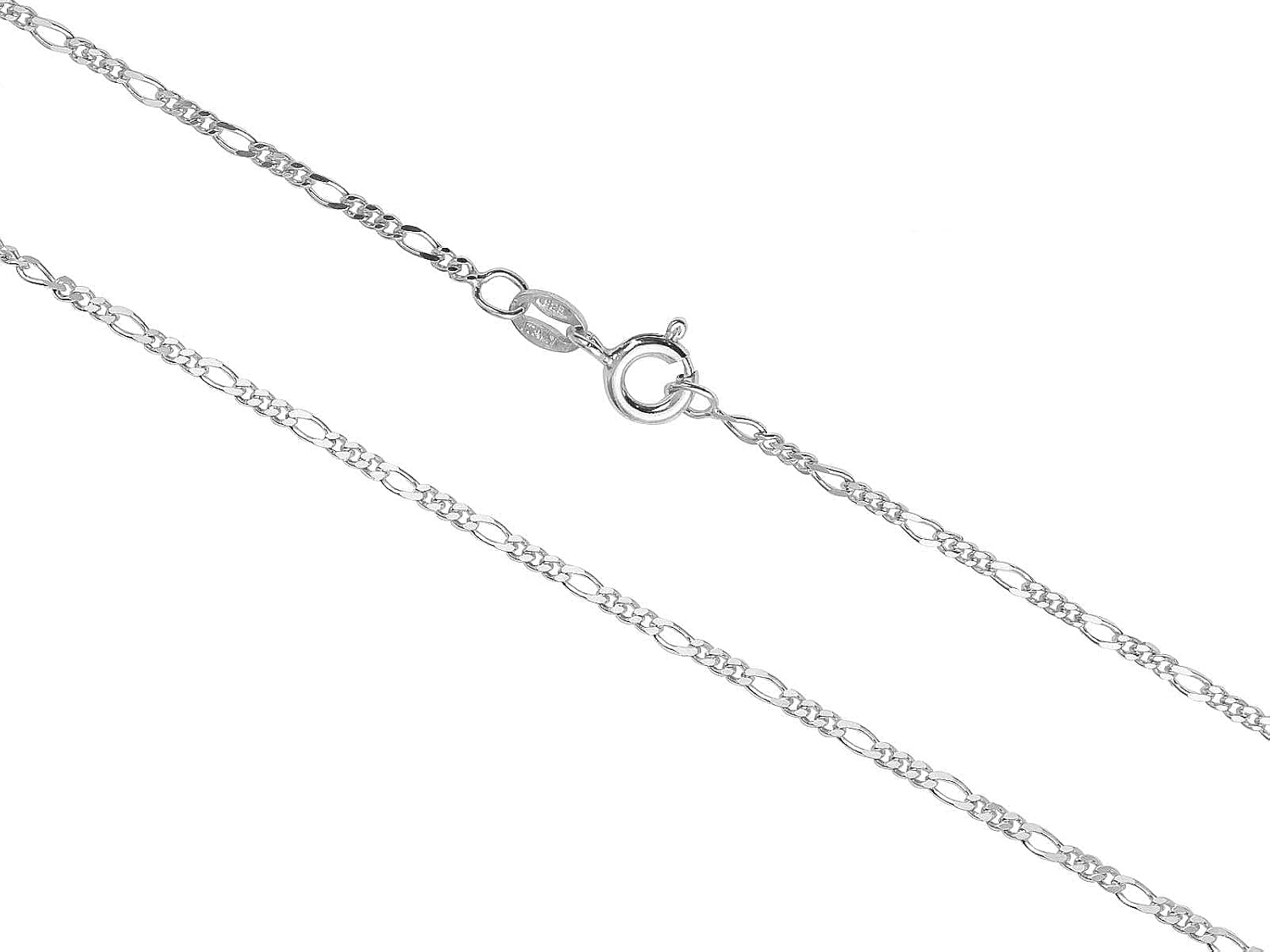 Aka Gioielli® - Diamond-coated Figaro Chain 1.7 mm 925 Sterling Silver Rhodium-Plated - Women's Men's Necklace Lengths: 40 45 50 55 60 70 cm – Bild 2