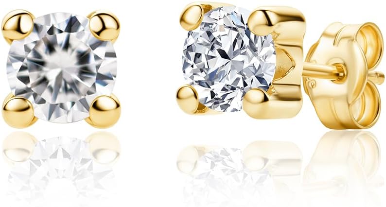 MIORE Jewellery Women's Stud Earrings Gold 375 9ct Yellow Gold/White Gold Women's Earrings with Cubic Zirconia/Sapphire/Ruby/Emerald in Prong Setting Gold Stud Earrings Women's Earrings