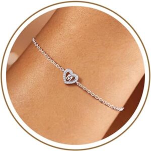 Turandoss Silver Heart Bracelet with Letters Bracelet Girls Gift
