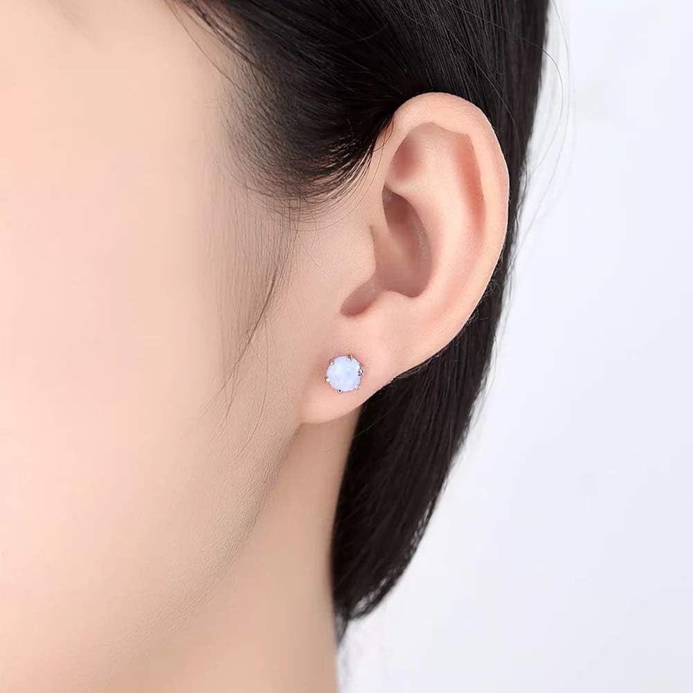 AILUOR Opal-Schmuck-Set, Sterlingsilber, künstlicher Edelstein, runder Heiligenschein, Solitär-Anhänger, Halskette und Ohrstecker-Set – Bild 4