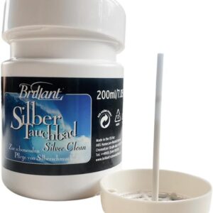 Brillant Silver Dipping Bath 200 ml & Diving Basket – Effective Professional Jewellery Cleaner for Silver Jewellery & Silver-Plated – Easy to Use & Renew Shine