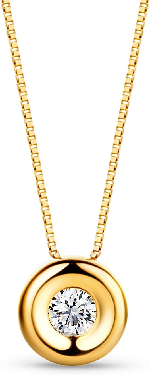 OROVI Women's 18ct White Gold / Yellow Gold Necklace with Natural Solitaire Diamond Pendant (0.05 Ct) in Bezel Setting - Luxury Gemstone Necklace Women - Allergen-free & Handmade (42 cm)