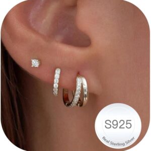 3 Paare Creolen Silber Set 14K Vergoldete Ohrringe für Damen
