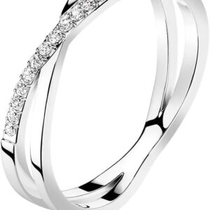 Paula & Fritz® Women’s Double Cross Cubic Zirconia Clear 316L Surgical Steel Ring Size 49 (15.6) – 59 (18.8) Rose Gold Silver Men’s Ring Partner Ring Wedding Ring