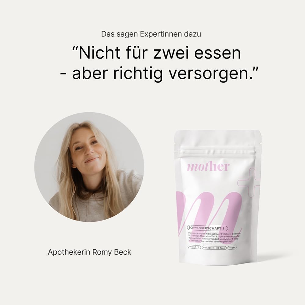 mother+ Pregnancy 1 Premium Complex - High-Quality Micronutrient Supply for Desiring Children and Early Pregnancy Week 1-12 / With Folate, Iron, Iodine & Important Vitamins / Vegan – Bild 5