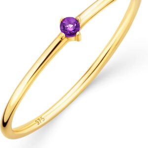 OROVI Ladies Gold Jewellery Engagement Ring with Emerald/Ruby/Amethyst/Topaz, Gold Ring with Solitaire Gemstone Birthstone, 9ct Yellow Gold