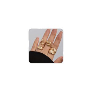 Set of 4 Gold Women’s Chunky Rings, Waterproof Rings, Gold-Plated Stackable Statement Rings, Gold Jewellery