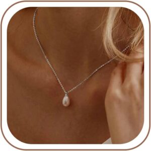 Women’s Pearl Necklace, Waterproof 18 K Gold/Silver Gold-Plated Pearl Necklace and Pearl Earrings Set with Pearl Bracelet, Adjustable Bridal Jewellery, Gold Necklace for Women, Ladies Jewellery