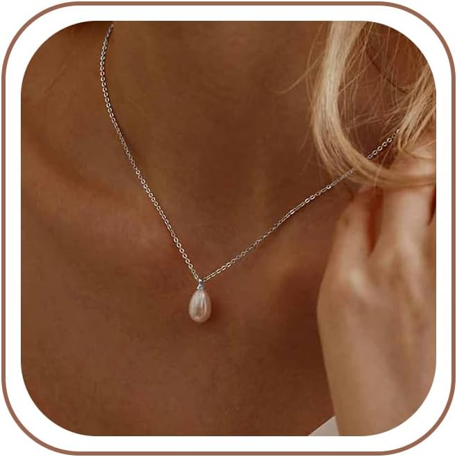 Women's Pearl Necklace, Waterproof 18 K Gold/Silver Gold-Plated Pearl Necklace and Pearl Earrings Set with Pearl Bracelet, Adjustable Bridal Jewellery, Gold Necklace for Women, Ladies Jewellery
