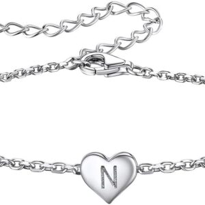 Silvora S925 Silver Women's Bracelets with Letter A-Z Mini Small Initial Heart Pendant Silver Colour 16 cm + 5 cm Extension Chain for Women Girls