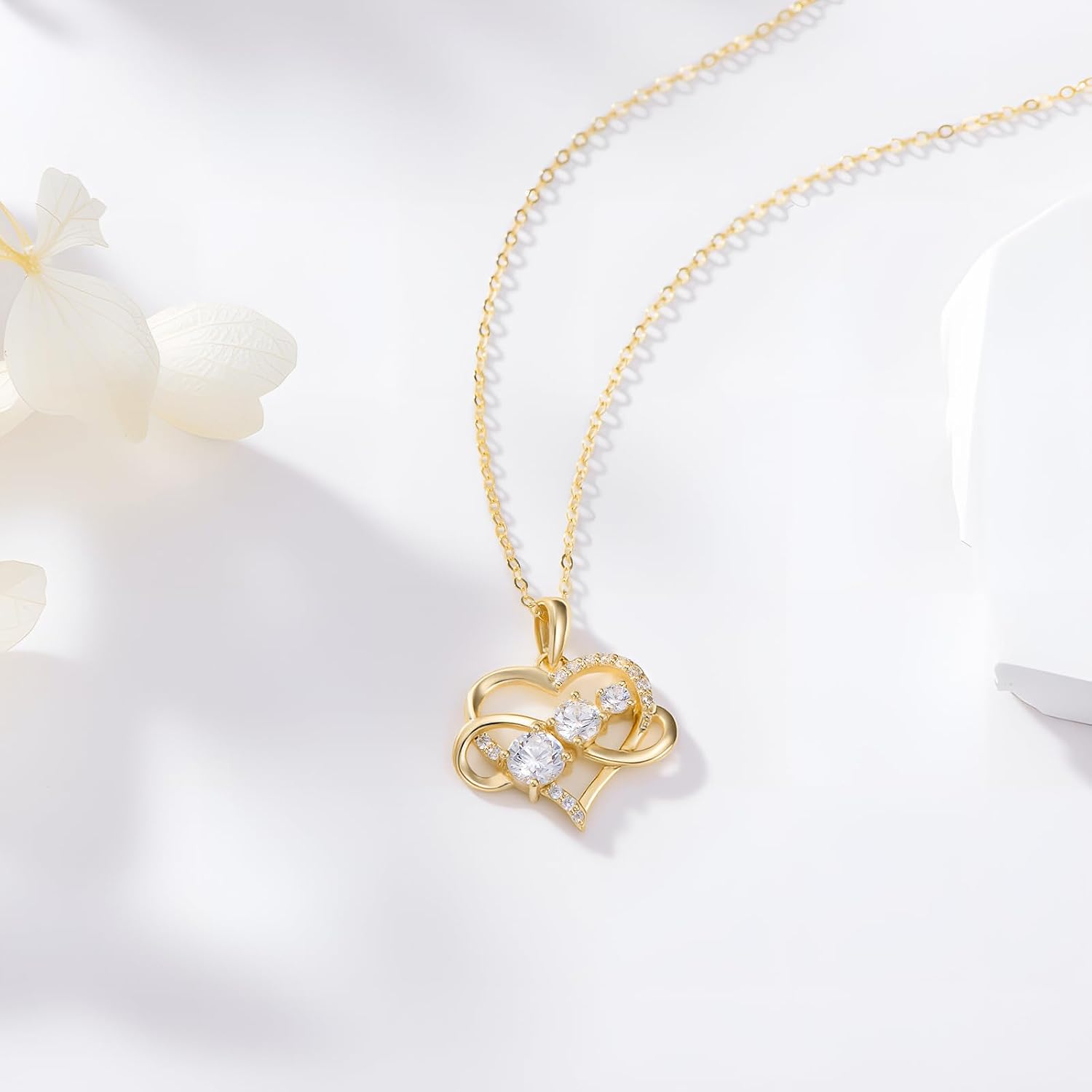 375/9K Echtgold Herz Kette für Damen, Gelbgold 0,55-1,2 cttw Moissanit Unendlichkeit Herz Anhänger Halskette,Schmuckgeschenk Jahrestag Geburtstag für Ehefrau Mutter,40+5cm – Bild 3