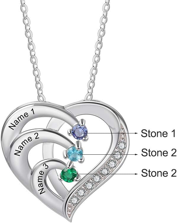 Personalised Name Necklace 925 Silver Women's Heart Pendant with Name Engraving Mother Daughter Chain Gift for Mother's Day Valentine's Day Christmas – Bild 4