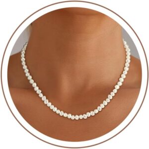 Women’s Pearl Necklace, Waterproof 18 K Gold/Silver Gold-Plated Pearl Necklace and Pearl Earrings Set with Pearl Bracelet, Adjustable Bridal Jewellery, Gold Necklace for Women, Ladies Jewellery