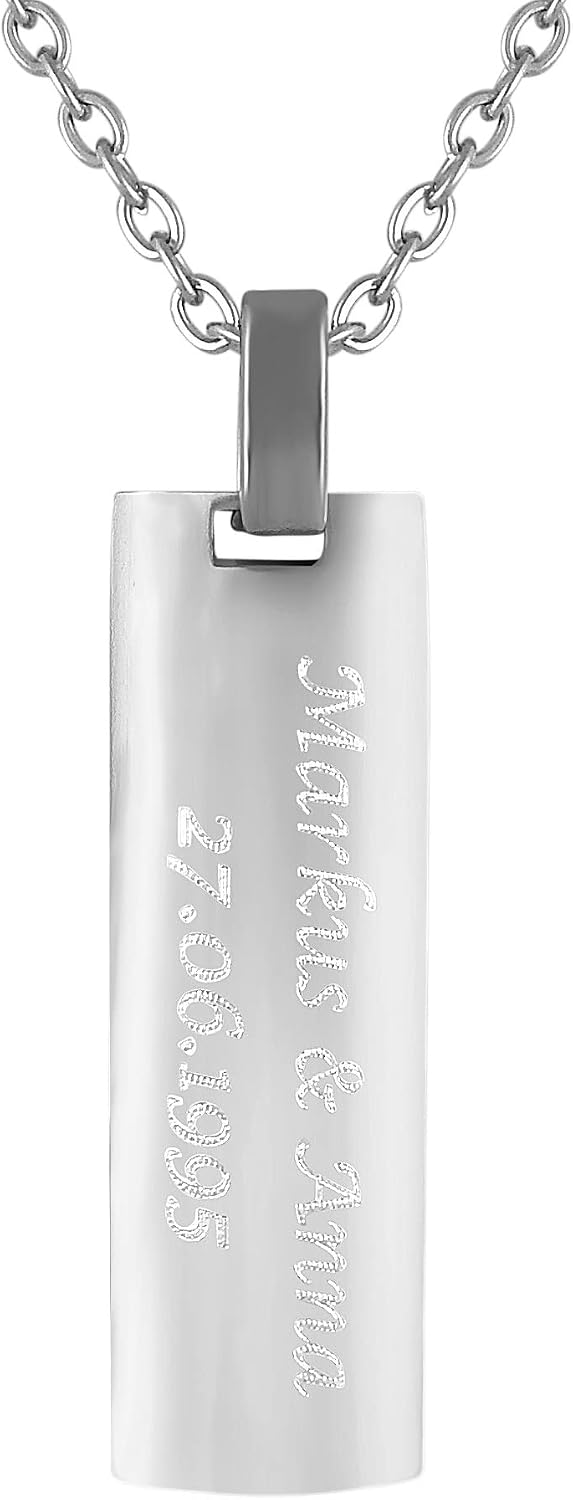 Personalised Necklace with Engraving Stainless Steel 45-60 cm with Pendant Rectangle with "Our Father" (Spanish) in Silver - Necklace Men and Women - Personalised Jewellery for Men and Women – Bild 2