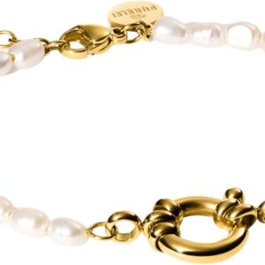 Purelei Pearl Charm Bracelet - Freshwater Pearl & Charm Loop - 14K/18K Gold Plated Stainless Steel - 16-19cm - Elegant Combinable Jewellery - Adjustable