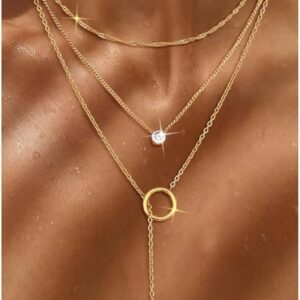 Chriscoco 2-3 Pieces Women's Gold Chain Gold Waterproof 18 K Gold-Plated Chains Set Stainless Steel Chain Gold Chain with Pendant Pearl Necklace CZ Gold Chain Women