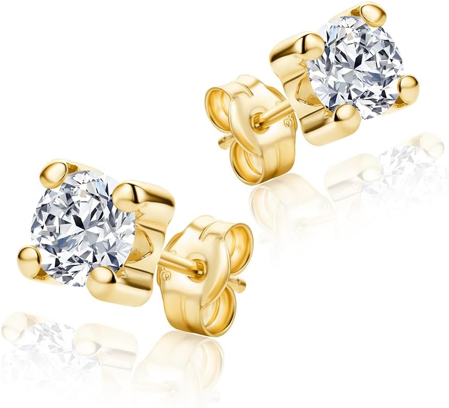 MIORE Jewellery Women's Stud Earrings Gold 375 9ct Yellow Gold/White Gold Women's Earrings with Cubic Zirconia/Sapphire/Ruby/Emerald in Prong Setting Gold Stud Earrings Women's Earrings – Bild 3