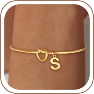 SLOONG Christmas Gifts for Women Girls Children 18K Gold/Silver Gold-Plated Knot Bracelet with Letters Monogram Bracelets Personalised Bracelet Jewellery Gifts for Women Girls Girlfriend