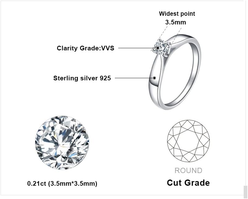 JewelryPalace Cubic Zirconia Engagement Ring Wedding Rings Promise Engagement Ring Silver 925 Women's Solitaire Silver Rings Wedding Rings Proposal Ring Entourage Ring Women's Jewellery Rose Gold Gold – Bild 2
