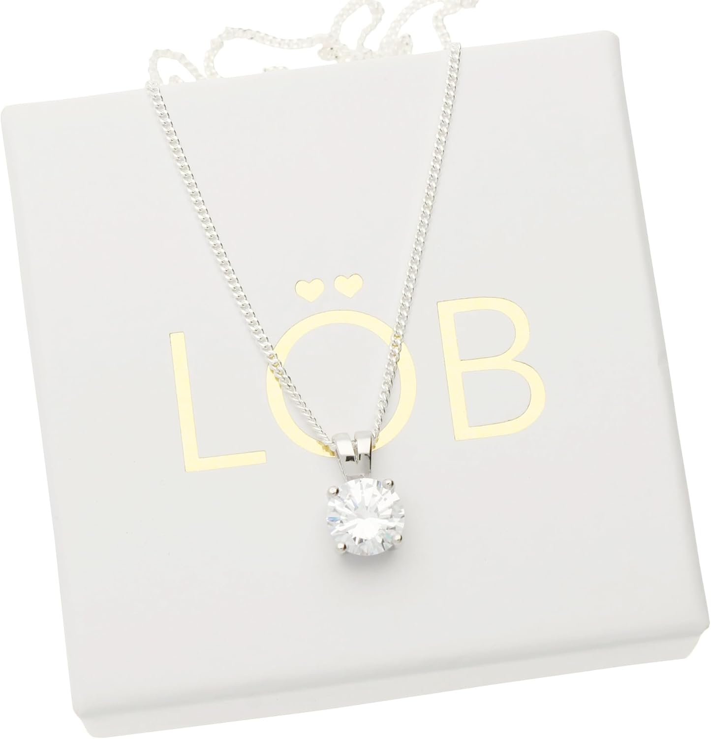 Premium Women's Necklace 925 Sterling Silver with a Zirconia Stone Pendant 8 mm Chain Solitaire Rhinestone Glitter Stone Pendant White Round Drop Bridal Jewellery – Bild 4