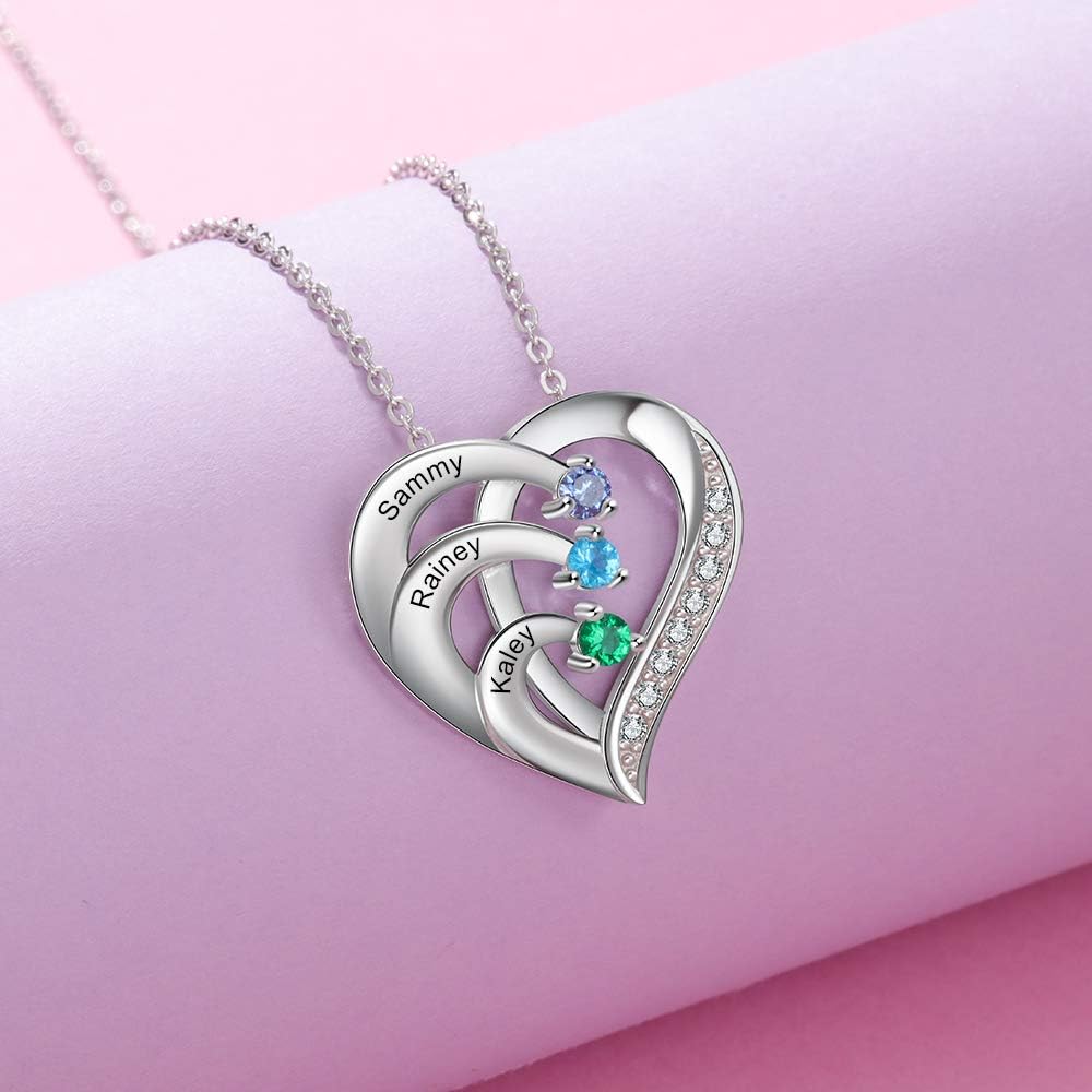 Personalised Name Necklace 925 Silver Women's Heart Pendant with Name Engraving Mother Daughter Chain Gift for Mother's Day Valentine's Day Christmas – Bild 5