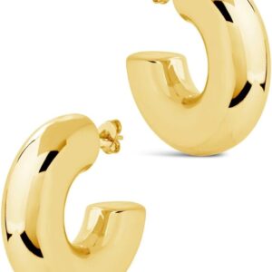 Chunky Gold Hoop Earrings for Women Tarnish Resistant Thick Gold Plated Round Open Hoop Earrings Lightweight Hollow Earrings Trendy Waterproof Earrings Gold Jewelry