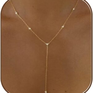 Gold chains for women, delicate 14 carat gold plating Y-shaped with zirconia pendant, long necklace, fashionable necklaces, jewellery gift, ideal for parties and parties