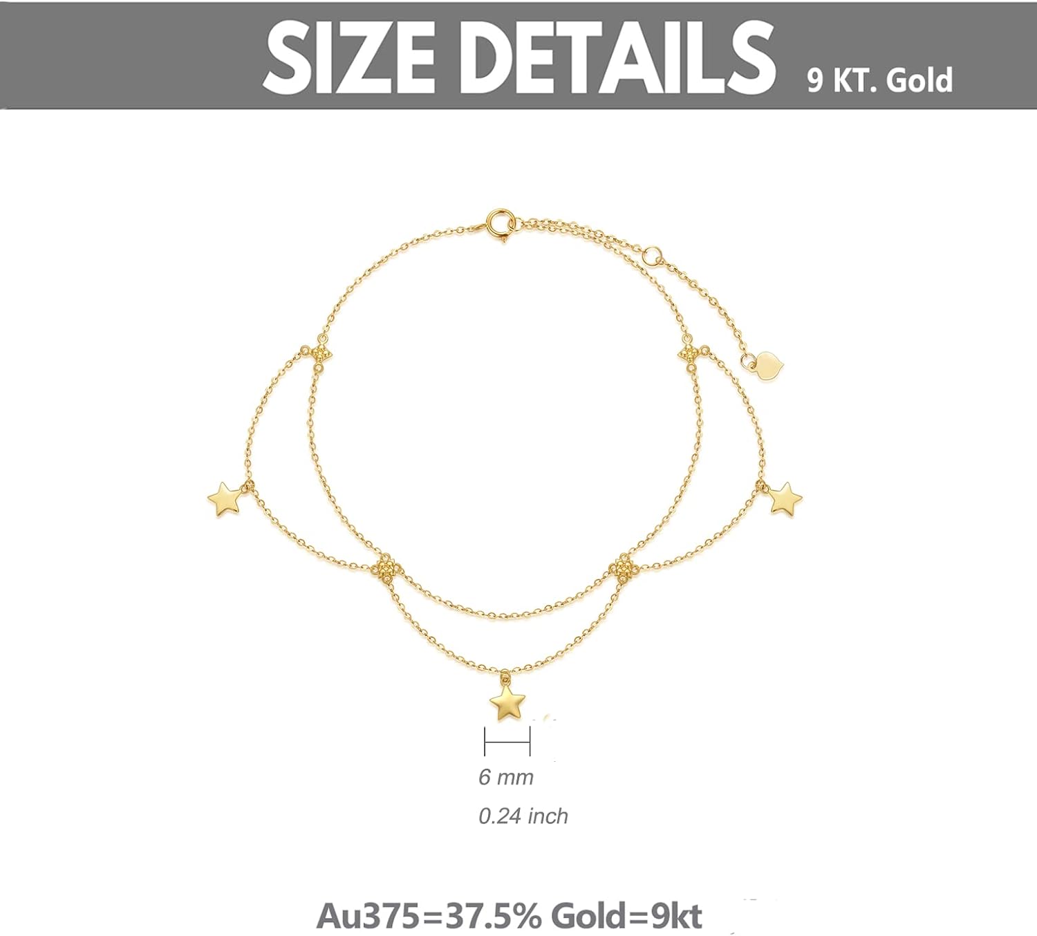 9k Real Gold Star/Moon Anklet for Women 375/9ct Gold Anklet Star Anklet Jewellery Gifts Birthday Christmas 20 + 5 cm – Bild 4