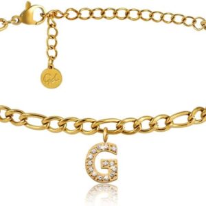 GD Good.designs Est. 2015 Anklet Gold with Letters Waterproof, Anklet for Women 18 K Gold-Plated – Adjustable (22–27 cm), Made of Stainless Steel