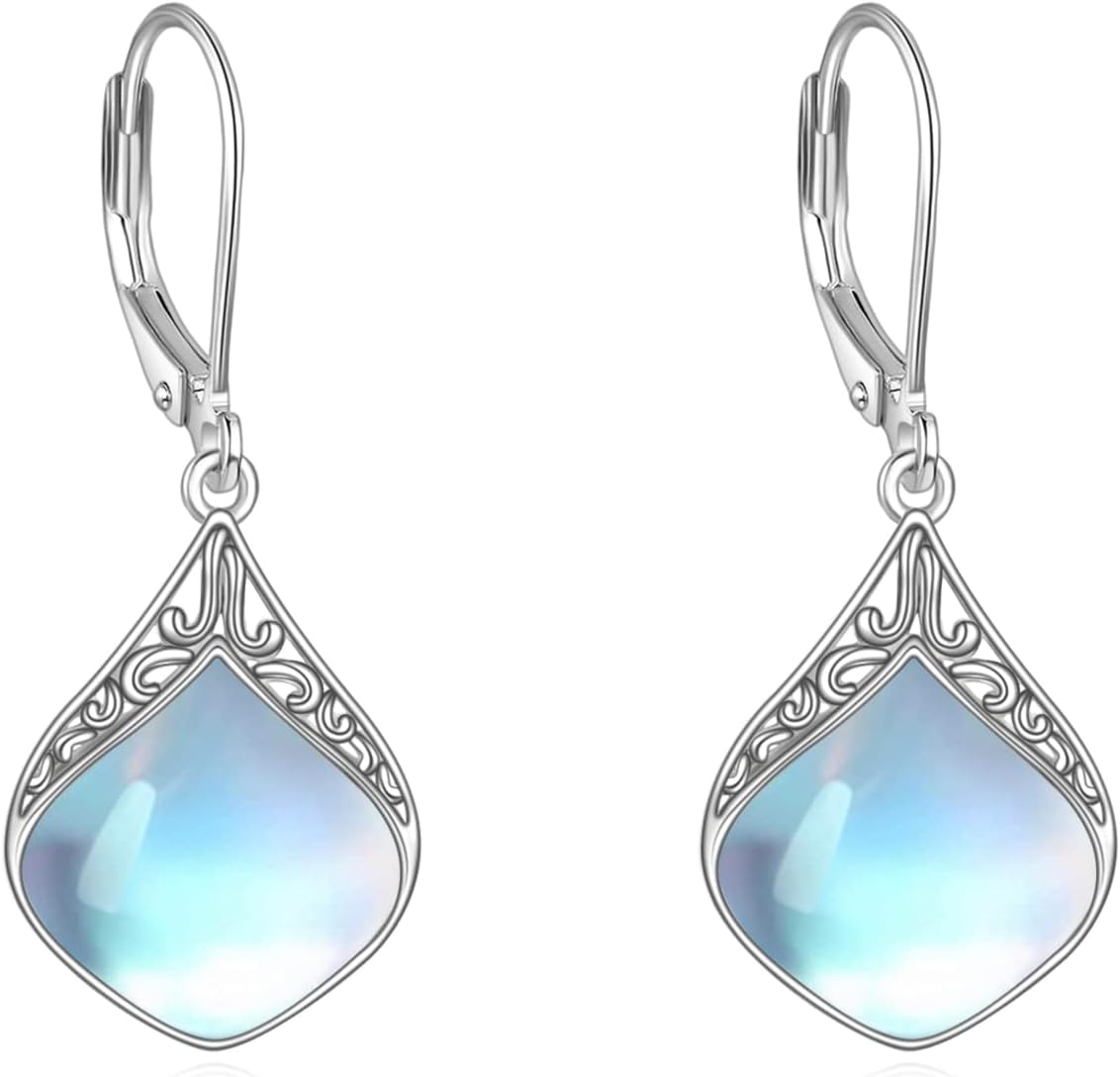 Moonstone Earrings Sterling Silver Filigree Irish Celtic Teardrop Moonstone Drop Earrings Jewellery Gifts for Women