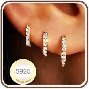 SMILYA 3 Pairs of Earrings Gold for Women Gold Earring Stacks Gold Hoops Earrings Hoop Earrings Set Jewellery Gifts