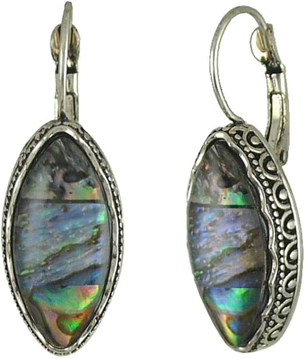 Mypace 925 Silver Gold Set Hoop Earrings Hanging Earrings for Women Bohemian Ethnic Style Colourful Shell Geometric Drop Round Earrings Women (A)