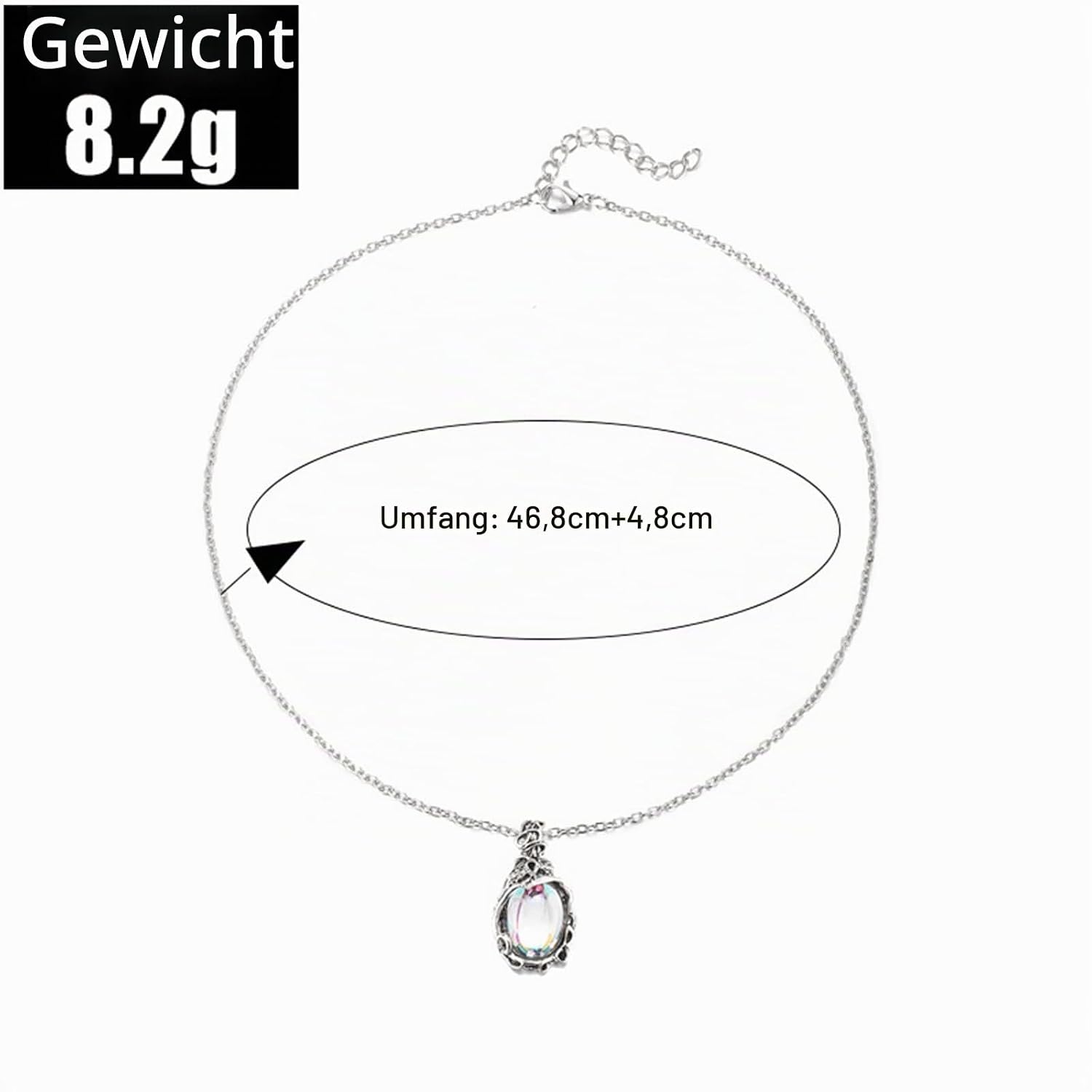 Silver Opal Necklace Vintage Teardrop Moonstone Pendant Necklace Dainty Water Drops Birthstone Choker Necklace Statement Fashion Jewellery For Women Girls – Bild 6