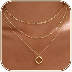 Turandoss Women's Gold Chain, 14 K Gold-Plated Layering Necklace, Women's Chain with Coin Beads Pendant, Snake Chain, Figaro Stackable Necklace Set, Birthday Gift for Girls, Women, Pack of 3