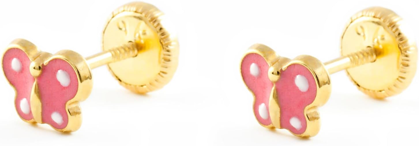 Women's & Children's Pink Butterfly Stud Earrings - Yellow Gold 9 Carat (375) - Gift Box – Bild 3