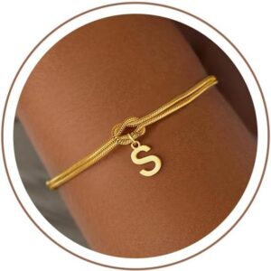 Women's Silver Gold Bracelet, 18K Gold/Silver Gold-Plated Knot Bracelet with Letters, Partner Bracelets, Jewellery, Women's Personalised Gifts for Girls, Women, Girlfriend, Maid of Honour