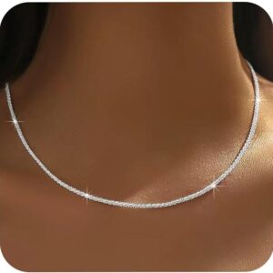 Women’s 925 Silver Chain Without Pendant, Necklace Sterling Silver Stackable Necklace Shiny Gift Girlfriend Birthday 40/45/50/55/60/70/80 cm