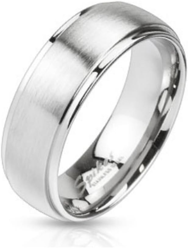 Bungsa Ring Brushed Stainless Steel with 2 Highly Polished Outer Rings Jewellery Ring for Women and Men Silver (Ring Women's Ring Partner Rings Engagement Rings Wedding Rings Women's Ring Surgical Steel)