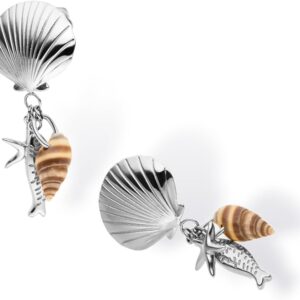 Purelei Ocean Crush Earrings for Women, Stainless Steel Earrings with Maritime Pendants, Starfish, Real Shell and Fish, Statement Earrings for Summer, Holidays and Special Occasions