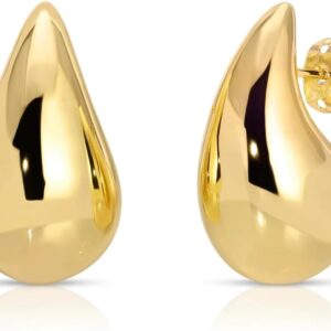 Drop Earrings Dupes for Women Thick Gold Chunky Hoop Earring Water Drop Earring for Women Hypoallergenic Brass No Gemstone