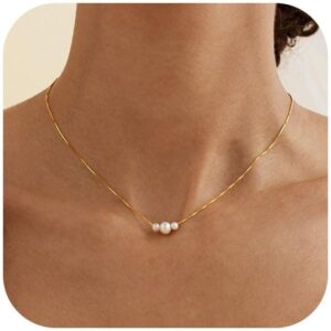 Women’s Pearl Necklace, Waterproof 18 K Gold/Silver Gold-Plated Pearl Necklace and Pearl Earrings Set with Pearl Bracelet, Adjustable Bridal Jewellery, Gold Necklace for Women, Ladies Jewellery