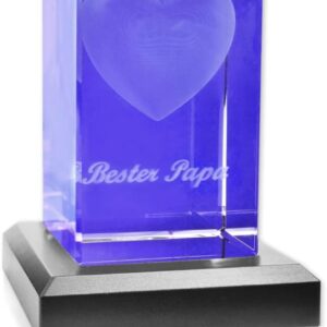 Glass Cuboid Bester Papa with LED Base Black - Gift for Dad