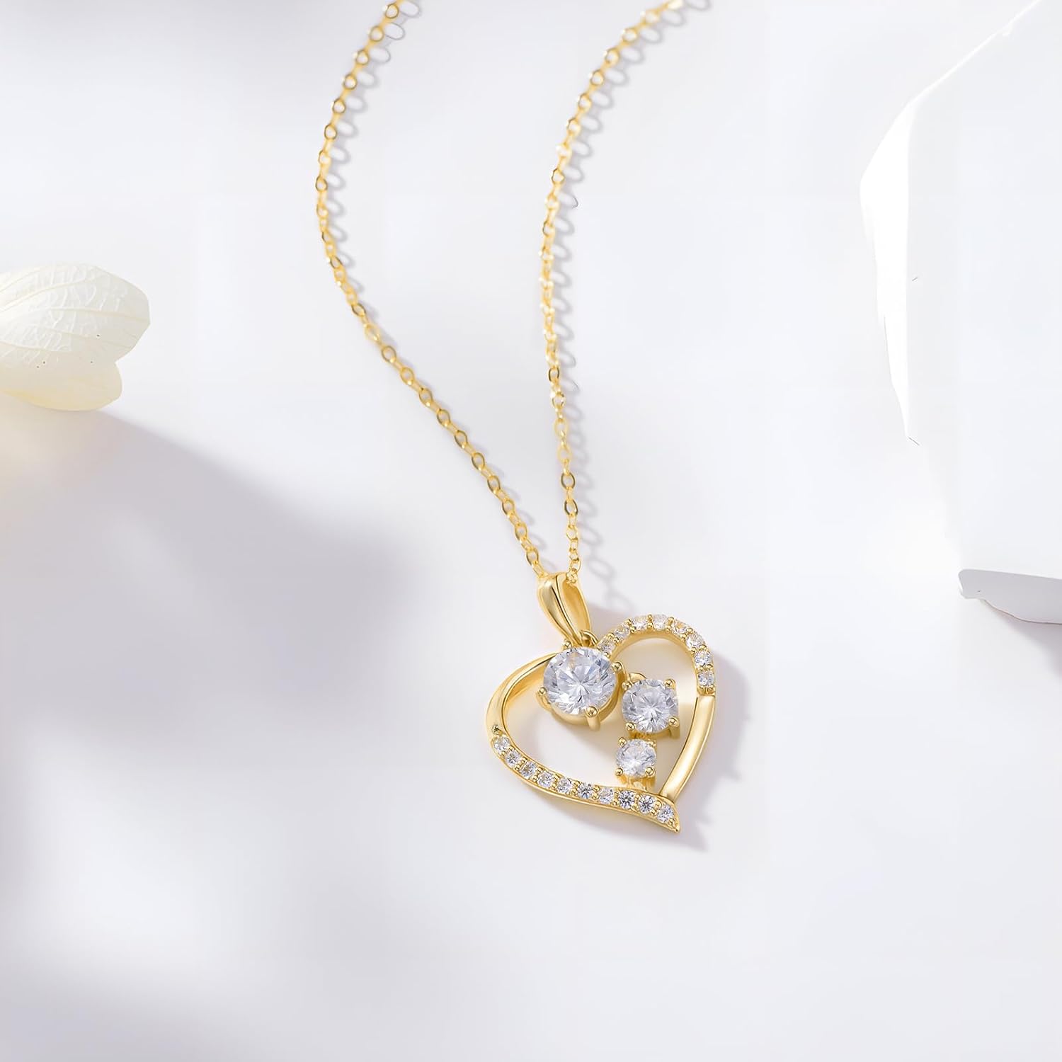 375/9K Echtgold Herz Kette für Damen, Gelbgold 0,55-1,2 cttw Moissanit Unendlichkeit Herz Anhänger Halskette,Schmuckgeschenk Jahrestag Geburtstag für Ehefrau Mutter,40+5cm – Bild 3