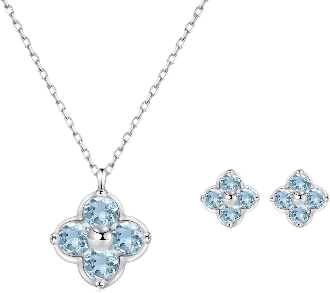 Women's Clover Birthstone Jewellery Set in 925 Sterling Silver