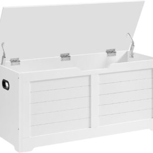 VASAGLE Shoe Bench, Bench with Storage Space, Seat Chest with 2 Safety Hinges, Storage Cabinet, Modern, 40 x 100 x 46 cm, for Hallway, Bedroom, Living Room, White, LSB061T10