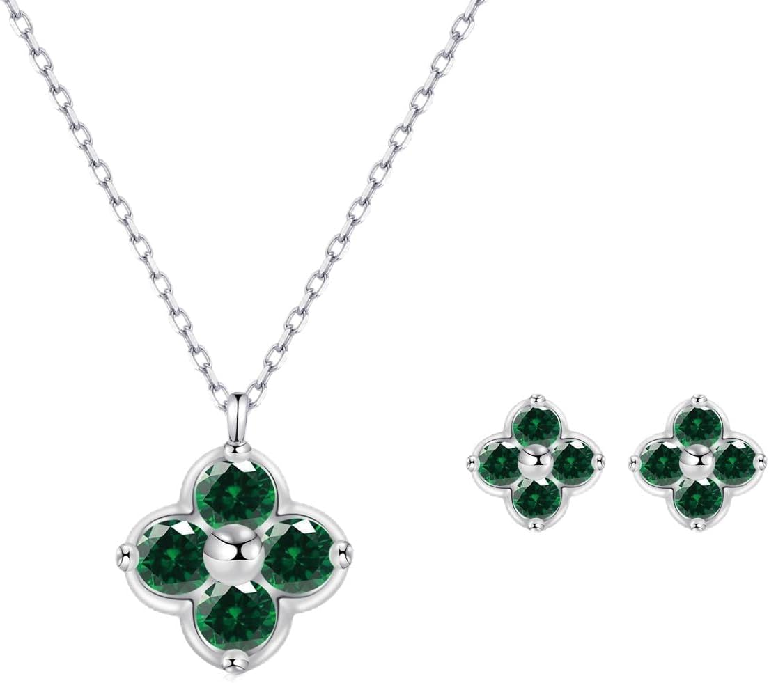 Women's Clover Birthstone Jewellery Set in 925 Sterling Silver