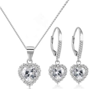 Olivie Women's Jewellery Set 925 Sterling Silver Rhodium-Plated Heart Necklace & Heart Earrings with Cubic Zirconia, Sparkling Jewellery Set, Elegant Heart Jewellery for Everyday Life, Wedding